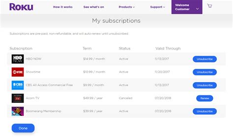 roku account subscriptions.